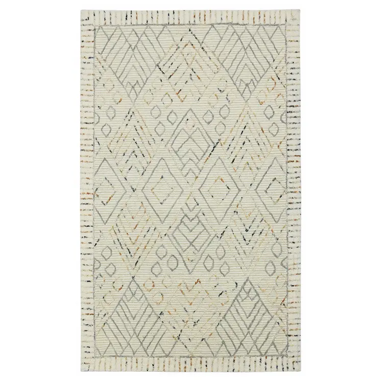 9' X 13' Ivory Gray And Rust Wool Southwestern Hand Hooked Area Rug