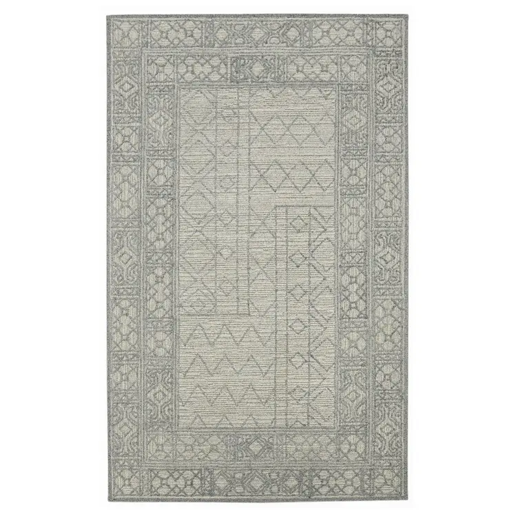 8' X 10' Gray And Ivory Wool Southwestern Hand Hooked Area Rug