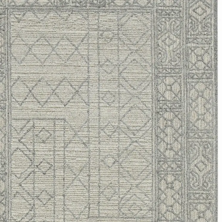 8' X 10' Gray And Ivory Wool Southwestern Hand Hooked Area Rug