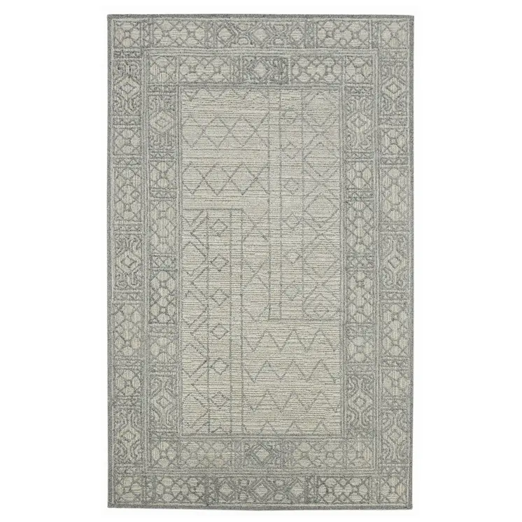 9' X 13' Gray And Ivory Wool Southwestern Hand Hooked Area Rug