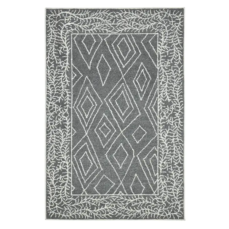 5' X 8' Gray And Ivory Wool Geometric Hand Hooked Area Rug