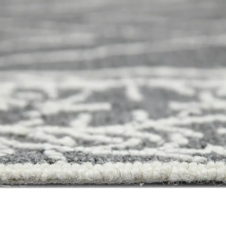 5' X 8' Gray And Ivory Wool Geometric Hand Hooked Area Rug
