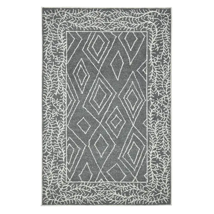 5' X 8' Gray And Ivory Wool Geometric Hand Hooked Area Rug