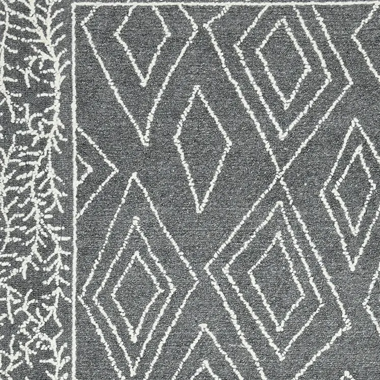5' X 8' Gray And Ivory Wool Geometric Hand Hooked Area Rug