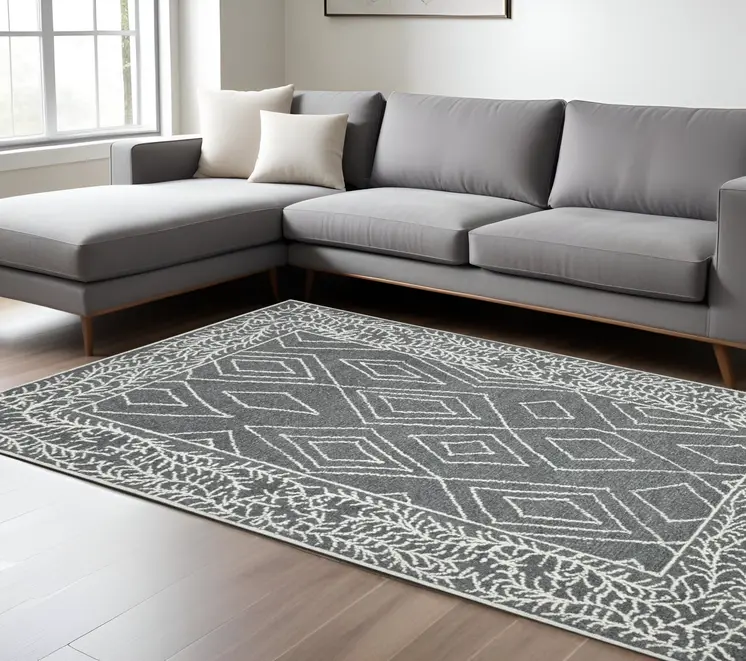 9' X 13' Gray And Ivory Wool Geometric Hand Hooked Area Rug