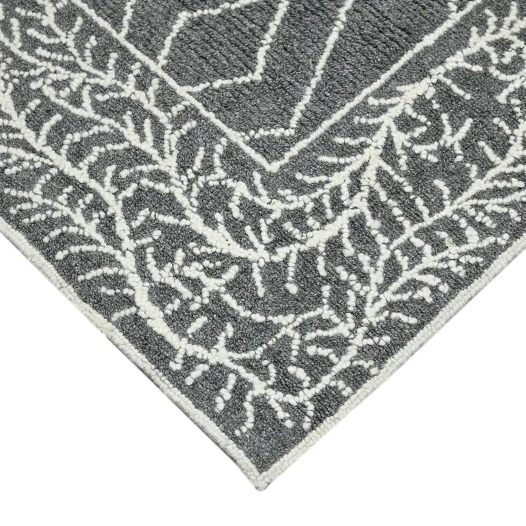 9' X 13' Gray And Ivory Wool Geometric Hand Hooked Area Rug
