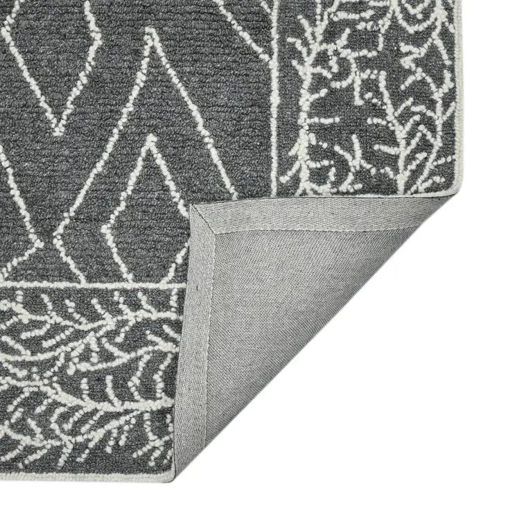 9' X 13' Gray And Ivory Wool Geometric Hand Hooked Area Rug