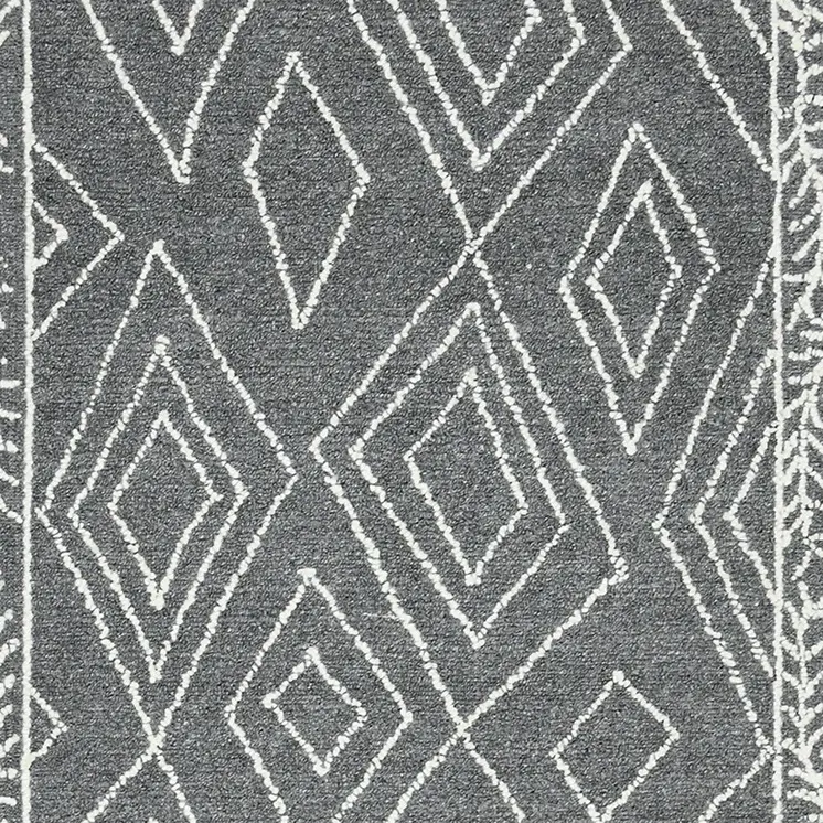 9' X 13' Gray And Ivory Wool Geometric Hand Hooked Area Rug