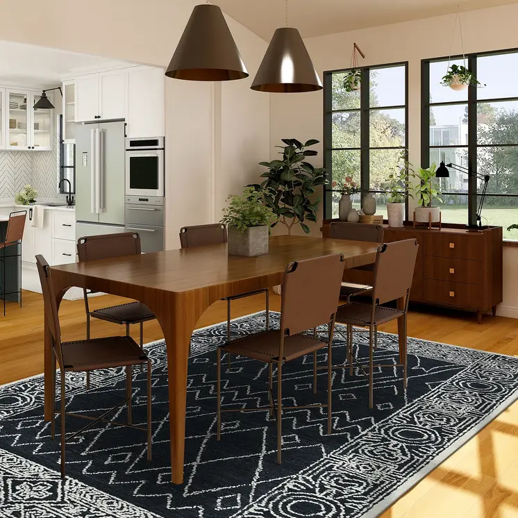 9' X 13' Charcoal And Ivory Wool Southwestern Hand Hooked Area Rug