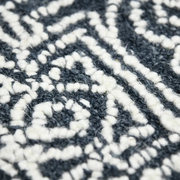 9' X 13' Charcoal And Ivory Wool Southwestern Hand Hooked Area Rug