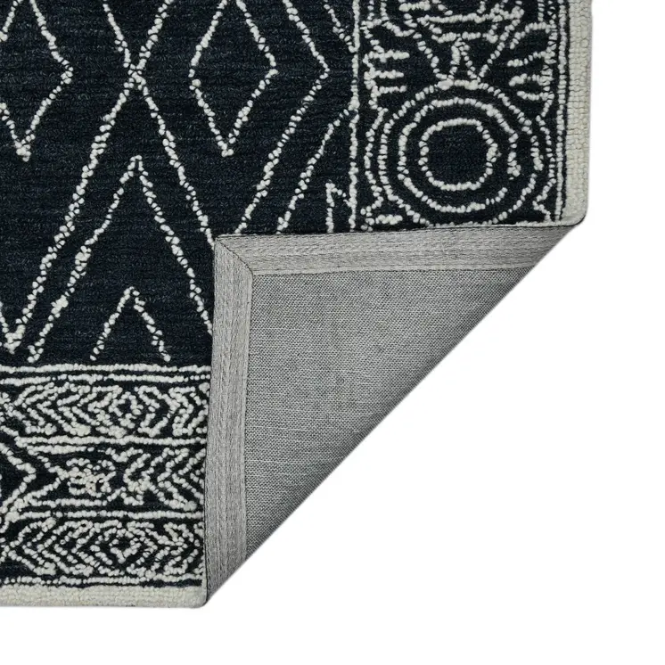 9' X 13' Charcoal And Ivory Wool Southwestern Hand Hooked Area Rug