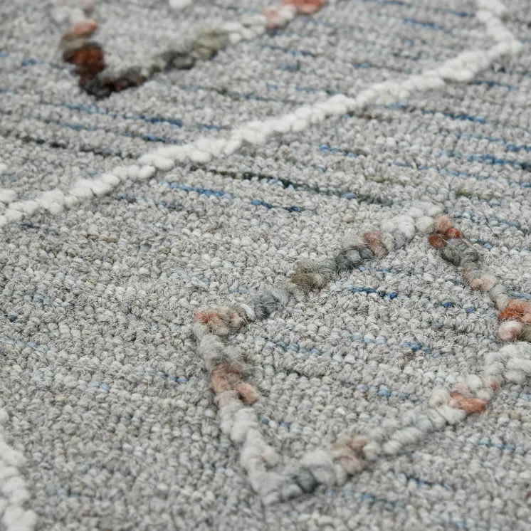 5' X 8' Gray Ivory And Rust Wool Geometric Hand Hooked Area Rug