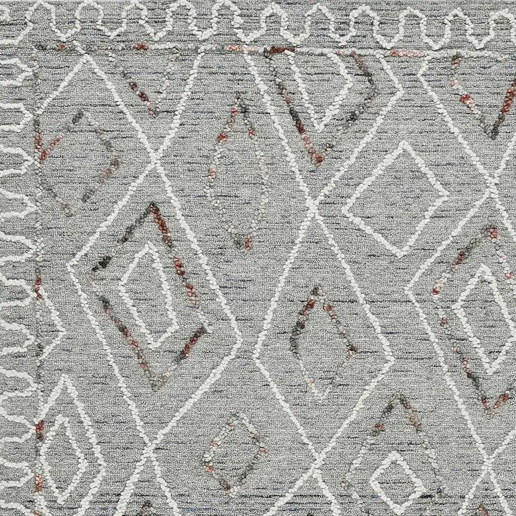 5' X 8' Gray Ivory And Rust Wool Geometric Hand Hooked Area Rug