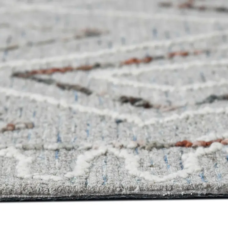 8' X 10' Gray Ivory And Rust Wool Geometric Hand Hooked Area Rug