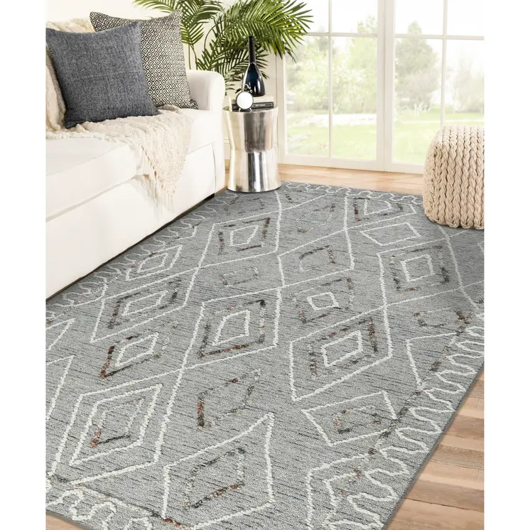 8' X 10' Gray Ivory And Rust Wool Geometric Hand Hooked Area Rug