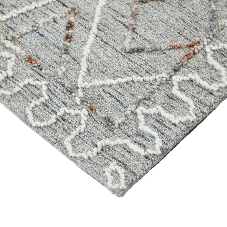 8' X 10' Gray Ivory And Rust Wool Geometric Hand Hooked Area Rug