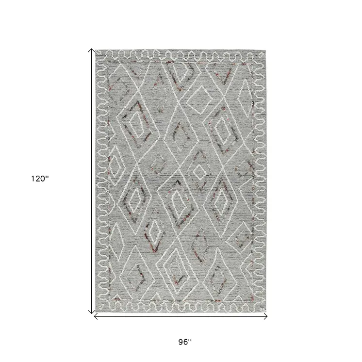 8' X 10' Gray Ivory And Rust Wool Geometric Hand Hooked Area Rug