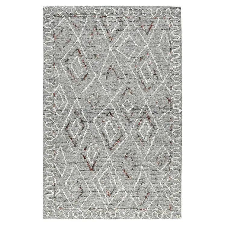 9' X 13' Gray Ivory And Rust Wool Geometric Hand Hooked Area Rug