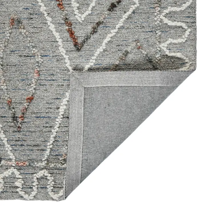9' X 13' Gray Ivory And Rust Wool Geometric Hand Hooked Area Rug