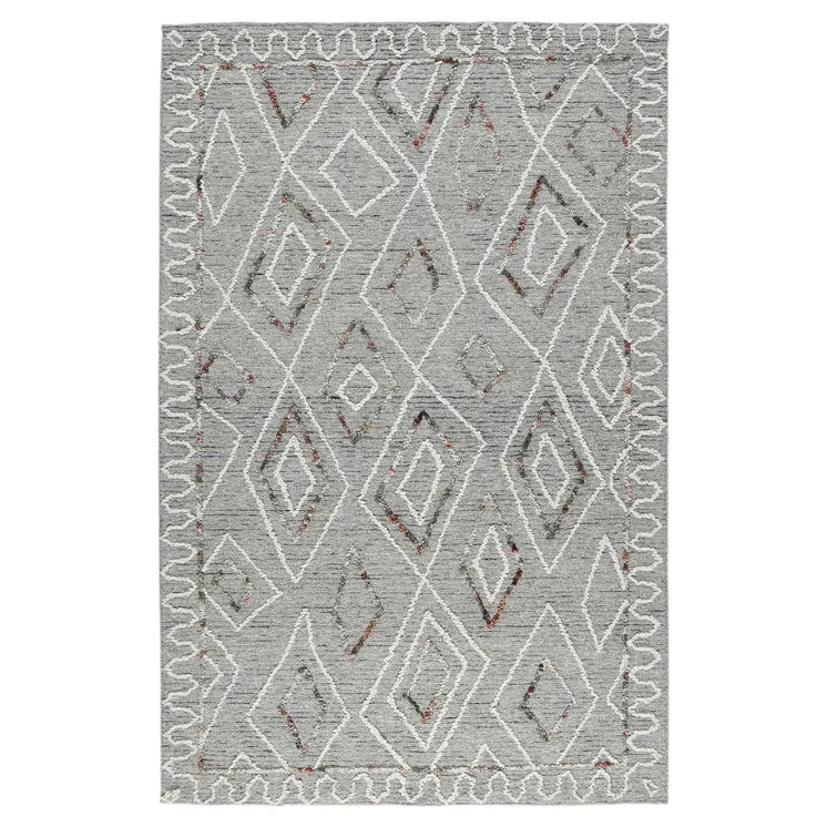 9' X 13' Gray Ivory And Rust Wool Geometric Hand Hooked Area Rug