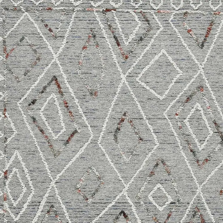 9' X 13' Gray Ivory And Rust Wool Geometric Hand Hooked Area Rug