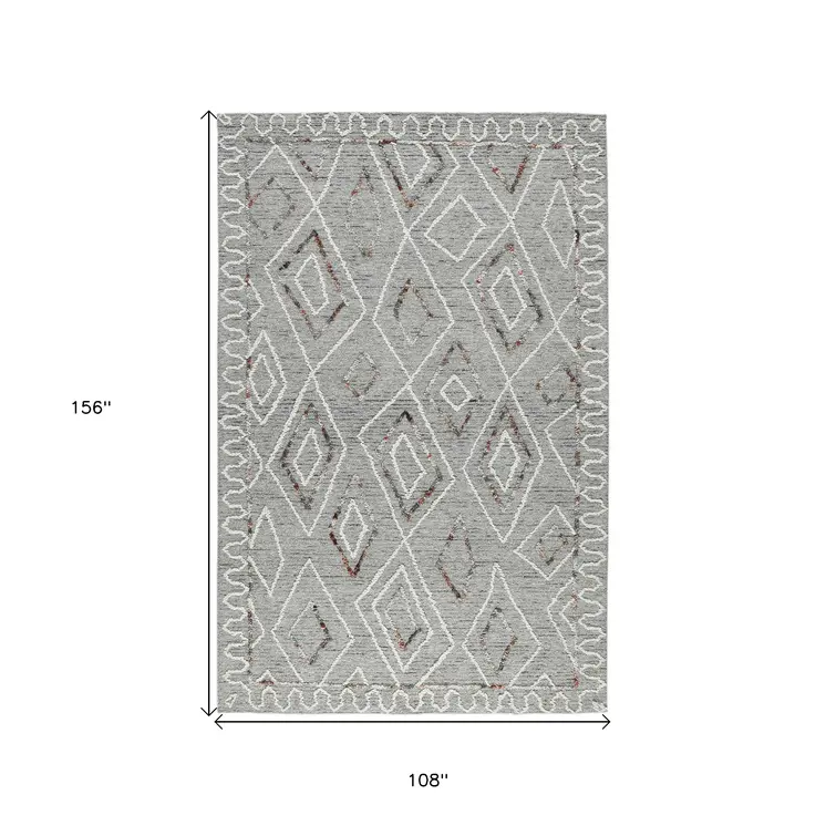 9' X 13' Gray Ivory And Rust Wool Geometric Hand Hooked Area Rug