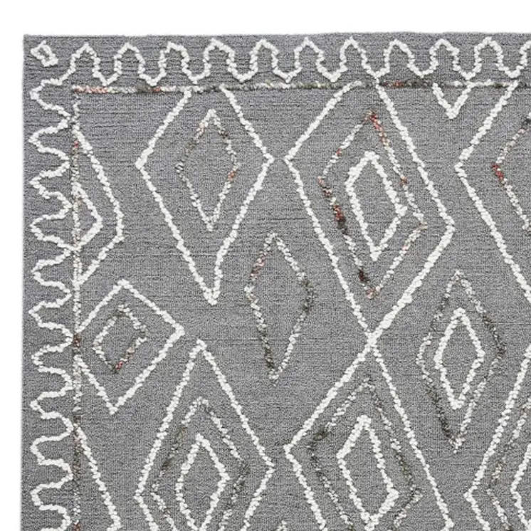 2' X 3' Dark Gray Ivory And Rust Wool Geometric Hand Hooked Area Rug