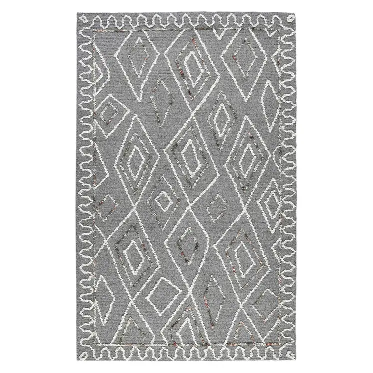5' X 8' Dark Gray Ivory And Rust Wool Geometric Hand Hooked Area Rug