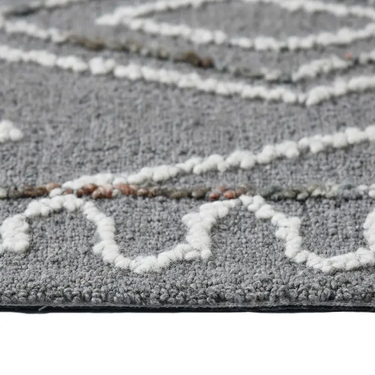 5' X 8' Dark Gray Ivory And Rust Wool Geometric Hand Hooked Area Rug