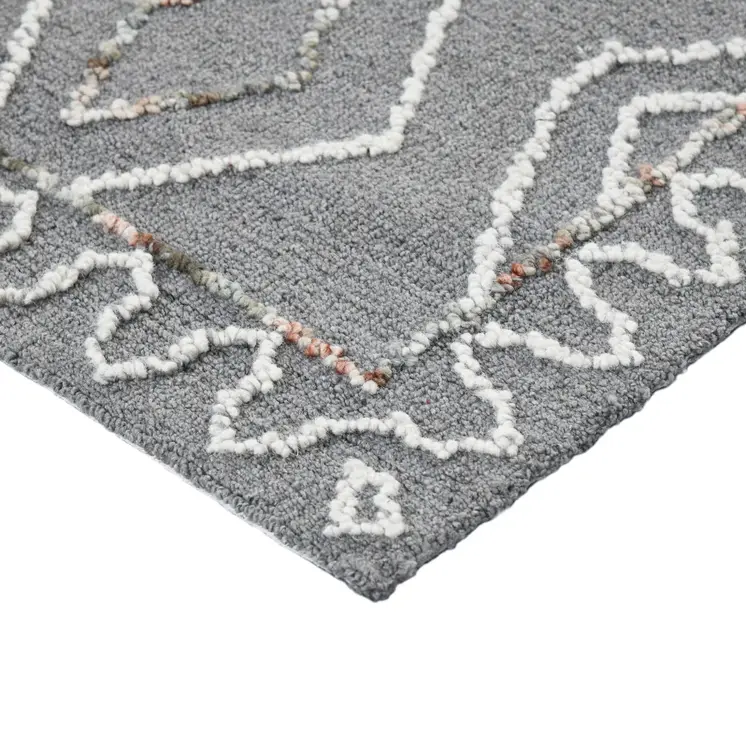 5' X 8' Dark Gray Ivory And Rust Wool Geometric Hand Hooked Area Rug