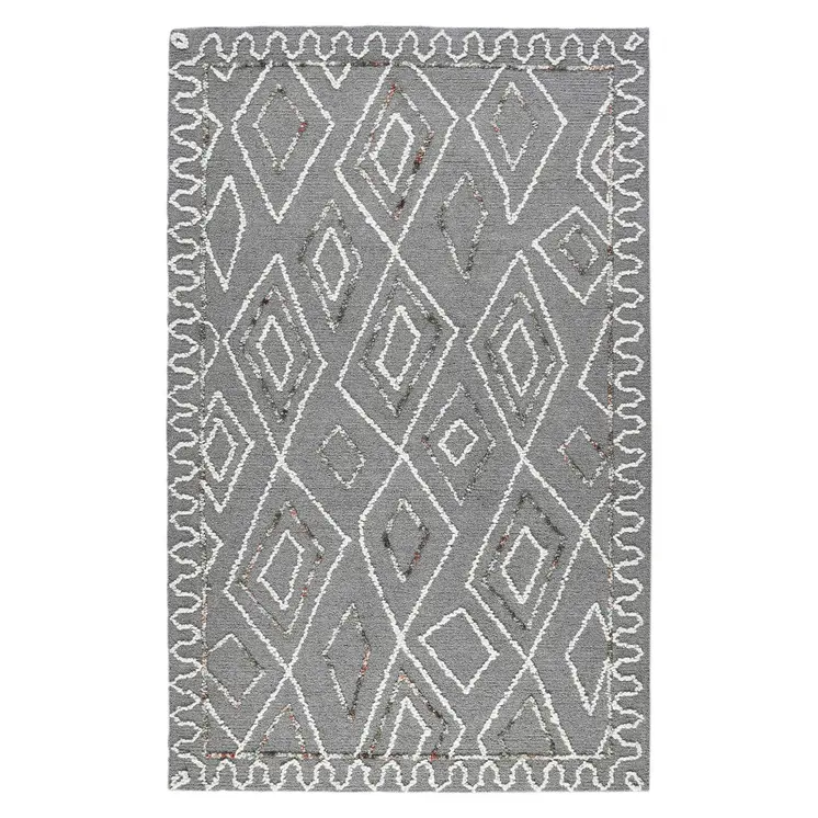 5' X 8' Dark Gray Ivory And Rust Wool Geometric Hand Hooked Area Rug