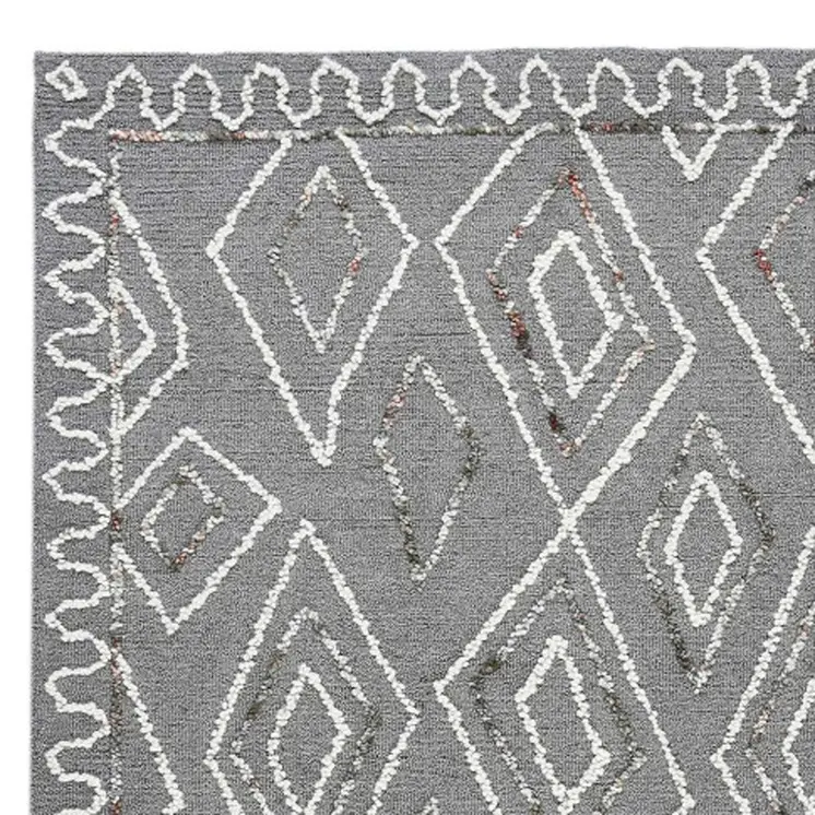 8' X 10' Dark Gray Ivory And Rust Wool Geometric Hand Hooked Area Rug