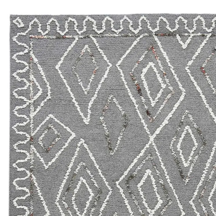 9' X 13' Dark Gray Ivory And Rust Wool Geometric Hand Hooked Area Rug