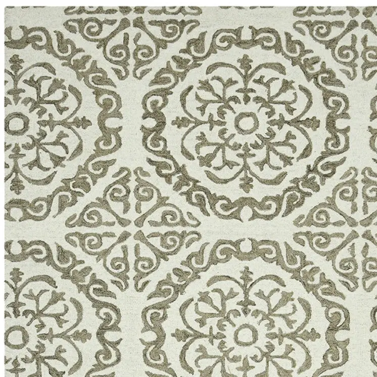 2' X 3' Ivory And Light Brown Wool Medallion Hand Hooked Area Rug