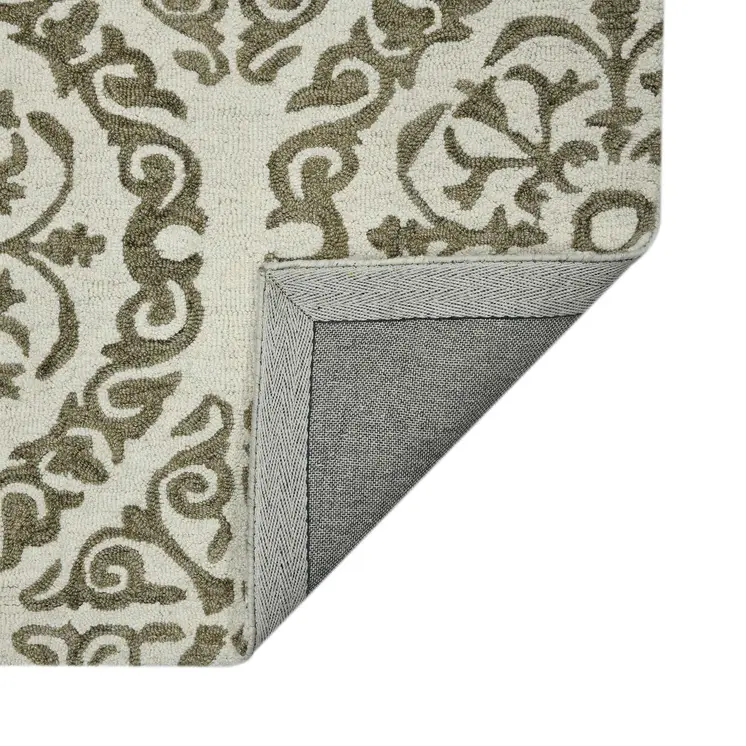 2' X 3' Ivory And Light Brown Wool Medallion Hand Hooked Area Rug