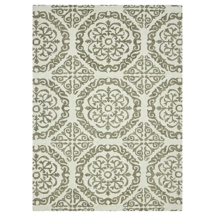 5' X 7' Ivory And Light Brown Wool Medallion Hand Hooked Area Rug