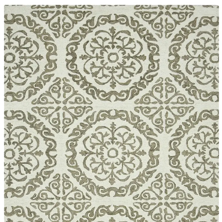 5' X 7' Ivory And Light Brown Wool Medallion Hand Hooked Area Rug