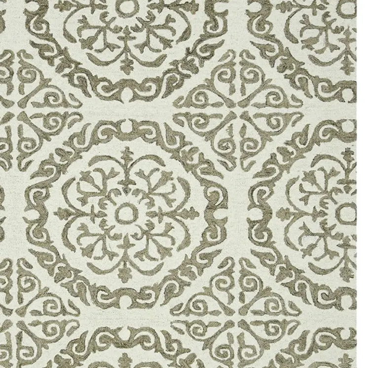 8' X 10' Ivory And Light Brown Wool Medallion Hand Hooked Area Rug