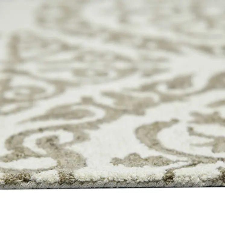 8' X 10' Ivory And Light Brown Wool Medallion Hand Hooked Area Rug