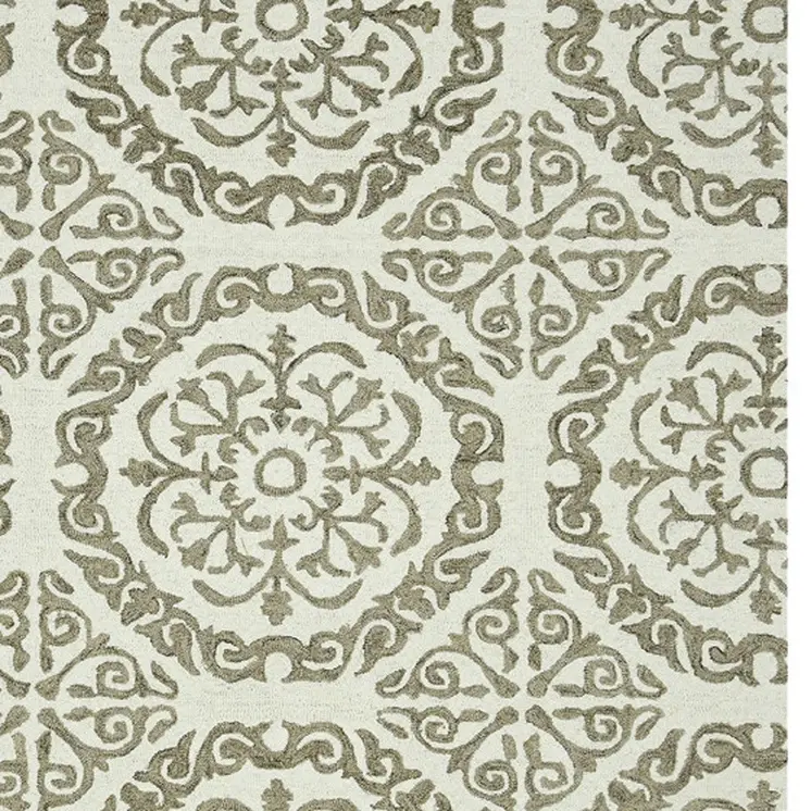8' X 11' Ivory And Light Brown Wool Medallion Hand Hooked Area Rug