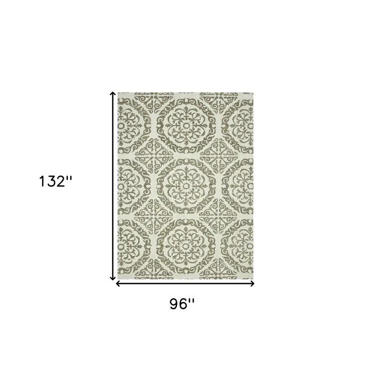 8' X 11' Ivory And Light Brown Wool Medallion Hand Hooked Area Rug