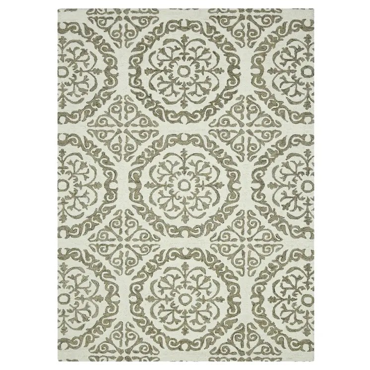 8' X 11' Ivory And Light Brown Wool Medallion Hand Hooked Area Rug
