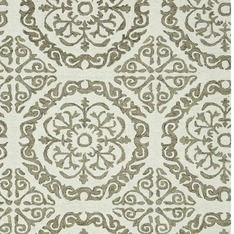 8' X 11' Ivory And Light Brown Wool Medallion Hand Hooked Area Rug