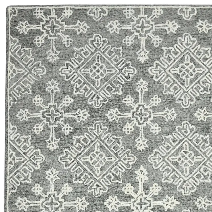 2' X 3' Gray And Ivory Wool Oriental Hand Hooked Area Rug