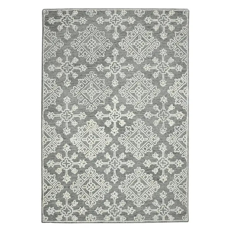 5' X 7' Gray And Ivory Wool Oriental Hand Hooked Area Rug