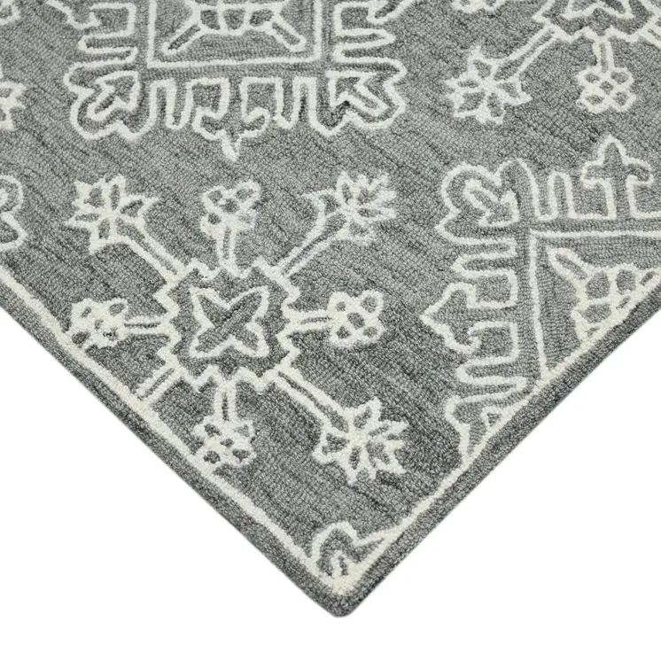 5' X 7' Gray And Ivory Wool Oriental Hand Hooked Area Rug