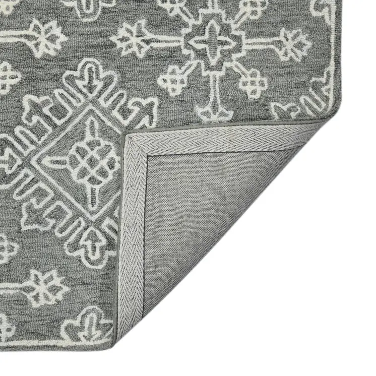 5' X 7' Gray And Ivory Wool Oriental Hand Hooked Area Rug