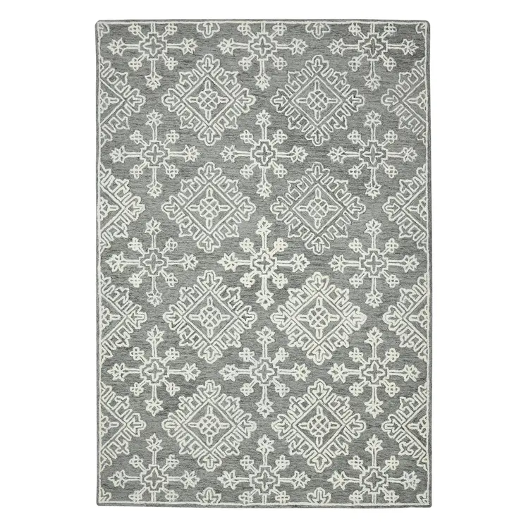 5' X 7' Gray And Ivory Wool Oriental Hand Hooked Area Rug
