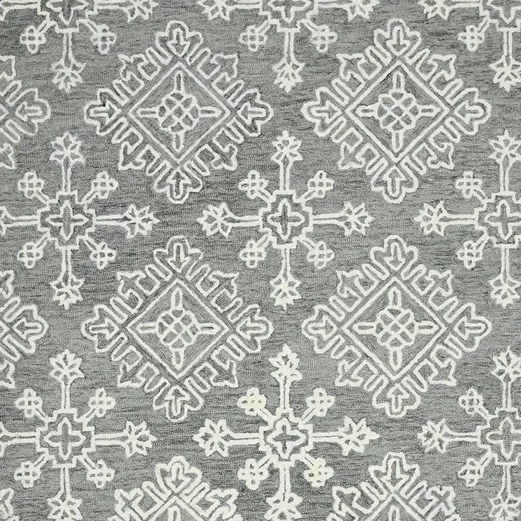 5' X 7' Gray And Ivory Wool Oriental Hand Hooked Area Rug