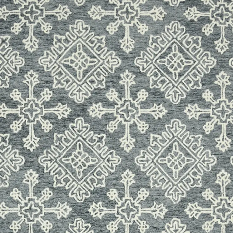 2' X 3' Dark Gray And Ivory Wool Oriental Hand Hooked Area Rug